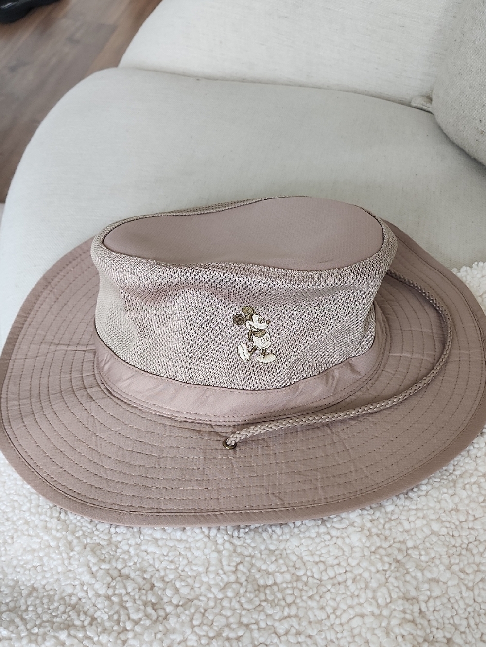 Disney Women's/men Unisex Bucket Hat in Light Taupe with Embroidered Mickey